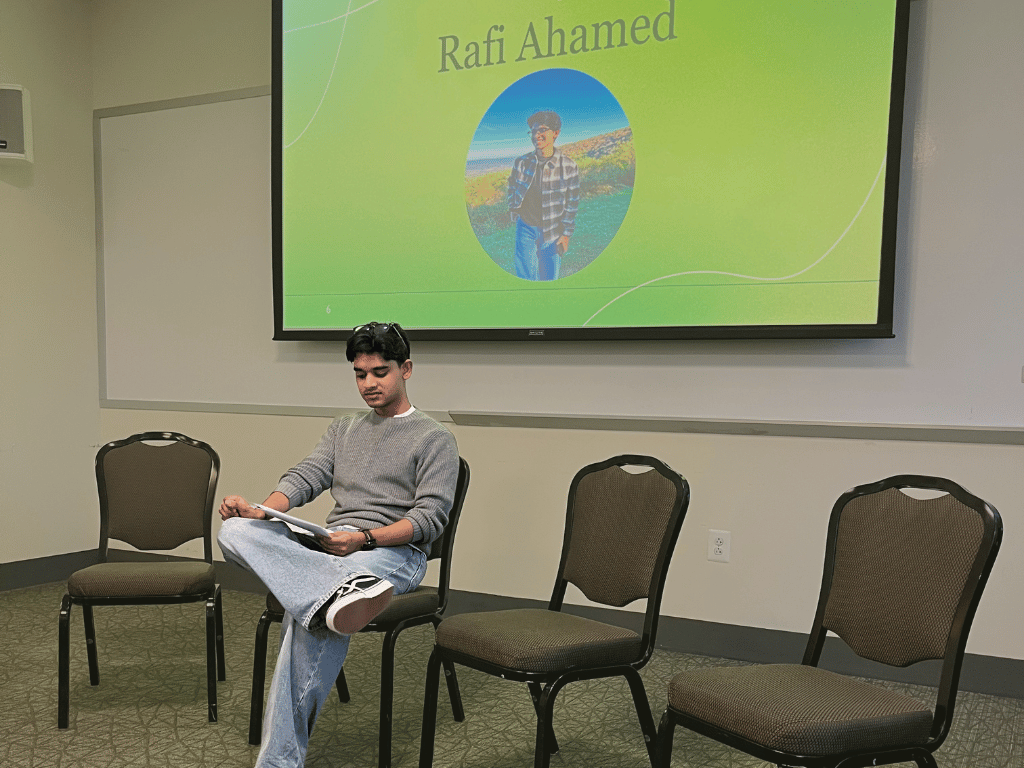 Student sharing stories on stage